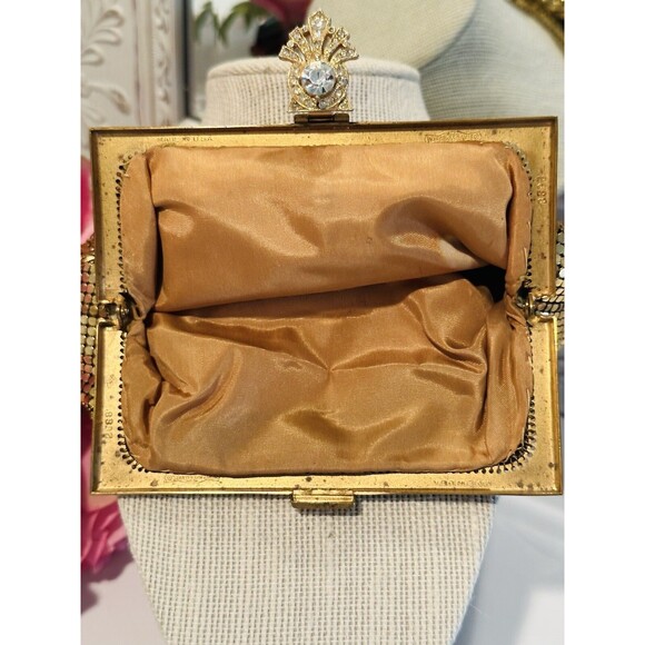 Whiting & Davis rare 1920s Gold Mesh Rhinestone Small Clutch Purse - Picture 12 of 14